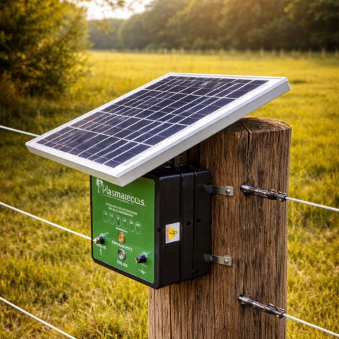 Impulsor con panel solar de 30Km Para Cerca Electrica Plasmecol 