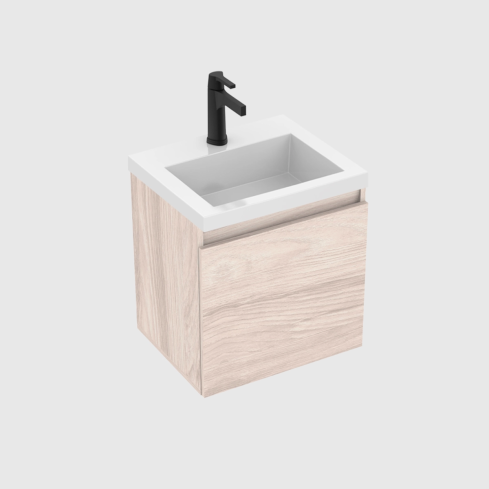 Mueble Básico Elevado 48X38 Cm Sin Manija Mali+Lavamanos Oslo Blanco