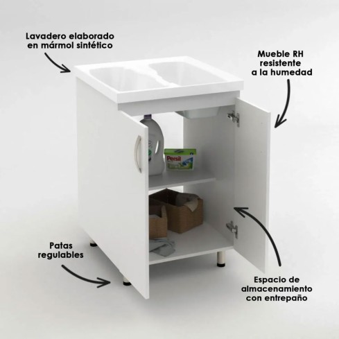 Kit Lavaropas Firplak 60X60 Aqua Blanco Bte+Mueble Piso