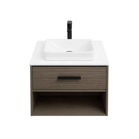Mueble Elevado 63X48 Cm Picasso Color Tambo + Lavamanos Vessel Meca 35X35 Cm Color Blanco 