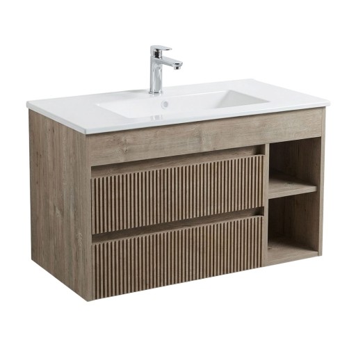 Mueble Paris Lenga Tex 80X46 Cm RF:60PA2700600 + Lavamanos Blanco RF:60PB2401010 STRETTO