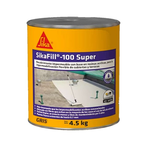 Sikafill 100 Super Gris Para Impermeabilizar Cubiertas, Techos Y Terrazas4.5Kg