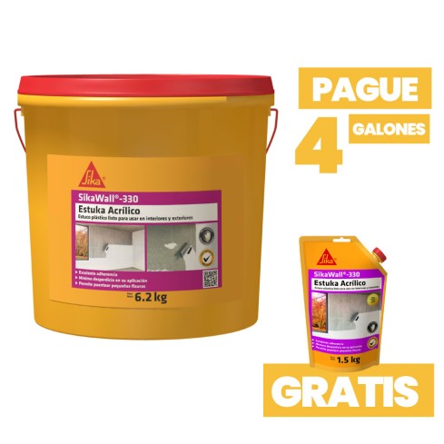 Paga 4 Galones de Sika Estuka Acrílico y Lleve 1 Sika Estuka Acrílico X 1/4 Galón
