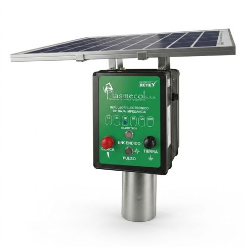 Impulsor con panel solar de 50Km Para Cerca Electrica Plasmecol 
