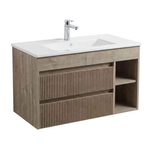 Mueble Paris Lenga Tex 80X46 Cm RF:60PA2700600 + Lavamanos Blanco RF:60PB2401010 STRETTO