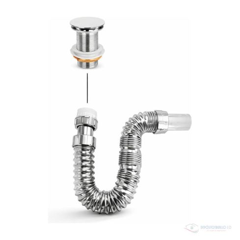 Cj Desag Push Lvm Ref:12st2006500 Sin Reboso Cromo + Sifon Flexib Stretto
