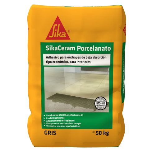 Sikaceram Porcelanato Gris Pega Enchape Cementicio De Baja Absorción En Interiores 50Kg - Ref:0020280112