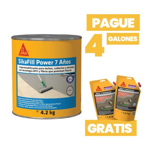 Pague 4 galones de sikafill 7 Blanco y lleve gratis 2 sika 1 x 1kg 