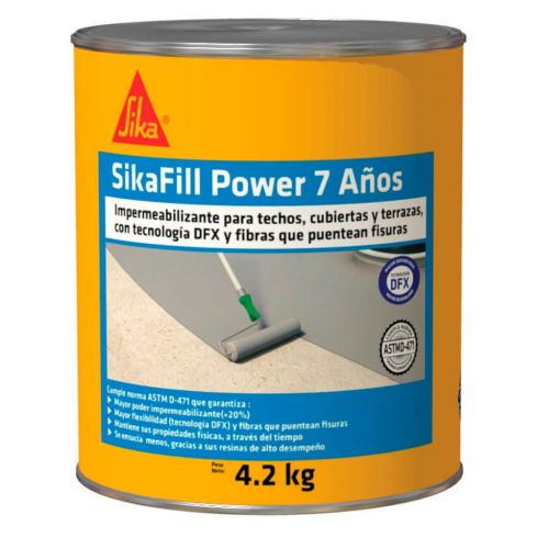 Sikafill Power 7 Años Gris Impermeabilizante Acrílico Para Cubiertas, Techos Y Terrzas 4.2Kg Promocion