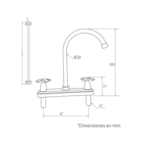 Llave Lavaplatos 8" Lotta Cruz Cromo + Acoples Rf:20Lu4509001A Stretto